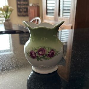 Green and White Floral Porcelain Vase